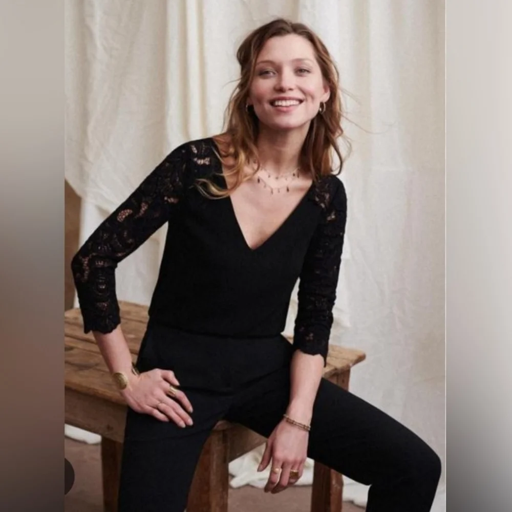 Sezane Black Lace Sleeve Blouse - Picture 15 of 15